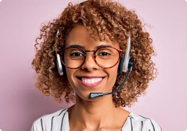 Woman on headset smiling
